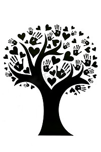 心形树摄影照片_树的叶子被描绘成手掌和心形。