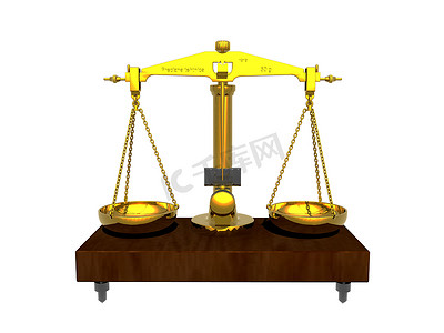 木制 p 上带碗和平衡木的金色药剂师秤