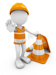 安全施工标牌摄影照片_道路工人和标志