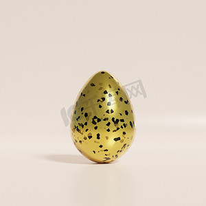 米色背景上带黑色水磨石图案的金色复活节彩蛋，春季四月假期卡
