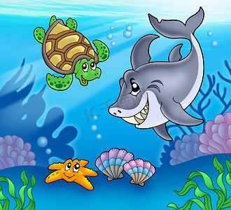 卡通海洋海洋动物摄影照片_卡通动物水下