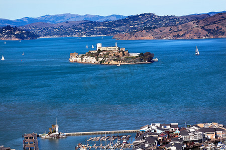 渔人码头 Alcatraz Island Sail Boats San Francisco Calif