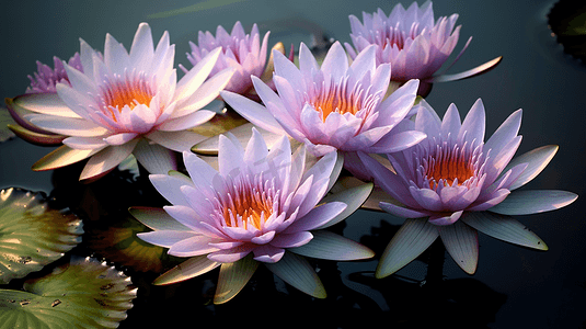 花摄影照片_水中盛开的紫色荷花