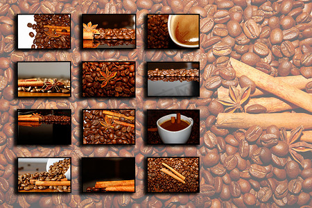 不同咖啡动机的拼贴（收藏）背景