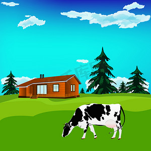 奶牛休息摄影照片_阿尔卑斯绿色草地上的奶牛。