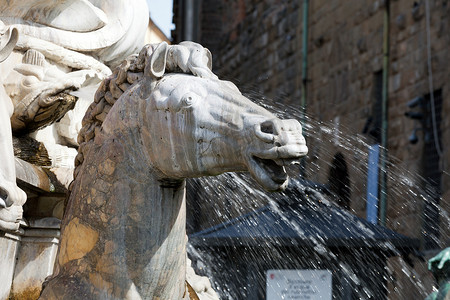 “巴托洛梅奥·阿曼纳蒂 (Bartolomeo Ammannati) 的海王星喷泉，位于意大利佛罗伦萨领主广场”