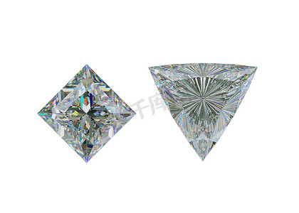 艾莎公主摄影照片_白色万亿和公主方形切割钻石的顶视图
