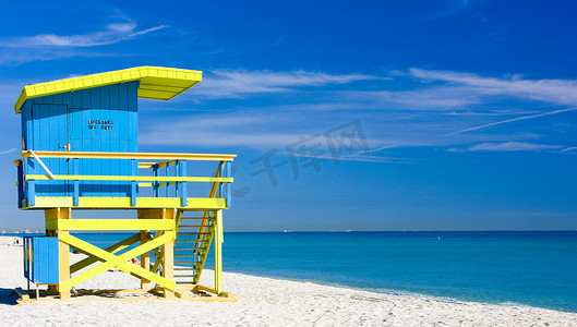 “海滩上的小屋，美国佛罗里达州迈阿密海滩”