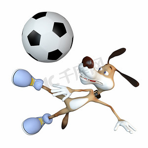 动画跳跃摄影照片_有趣的狗足球运动员。