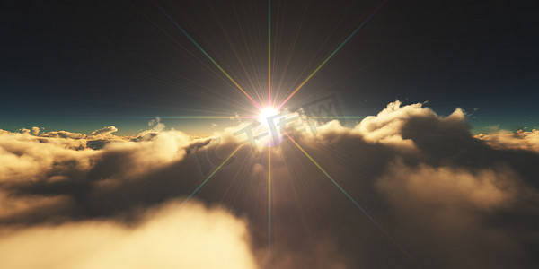 云层之上日出太阳光线插画