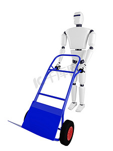 机器人和蓝色手推车