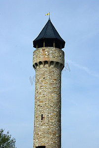 瓦尔特摄影照片_德国弗赖默斯海姆的瓦尔特堡城堡塔 der Wartburgturm bei Freimersheim, Deutschland