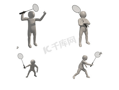 白色背景上的 3d 插画家羽毛球符号，打羽毛球的 3d 渲染。