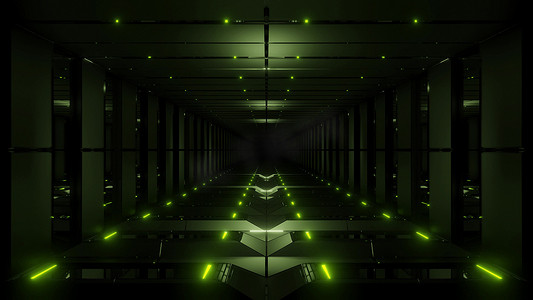 绿色隧道走廊3d渲染插画背景壁纸