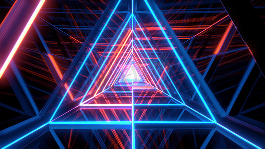 抽象发光的蓝色橙色三角形线框背景 walpaper 3d 渲染