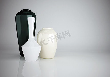 创意水壶摄影照片_一组陶瓷花瓶 3d 渲染