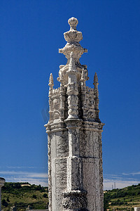 欧洲古典塔摄影照片_贝伦塔的细节
