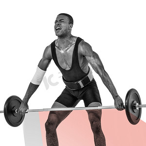 健美运动员举重杠铃重量的合成图像