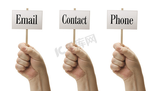 “握拳的三个标志说电子邮件、联系方式和电话”