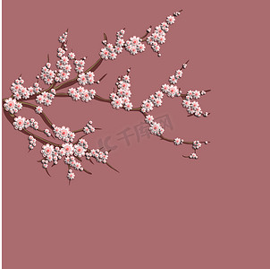 树枝上的 3D 粉红色樱花。
