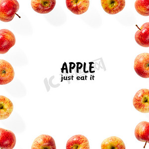 由新鲜成熟的苹果平铺而成的创意布局。