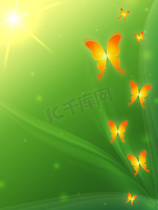 绿色背景与蝴蝶