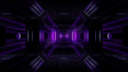 黑暗空间科幻隧道背景与抽象纹理背景 3d 插图