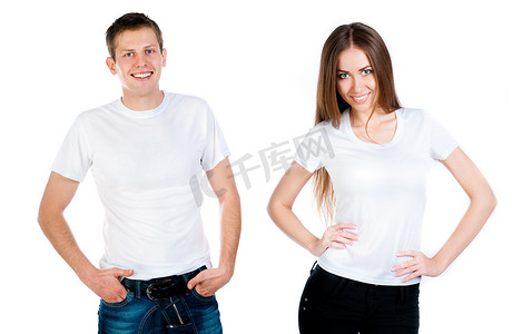 穿白T恤的男人和女孩