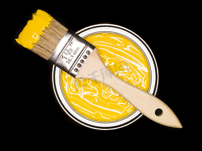 曲线黄色曲线摄影照片_黄色油漆罐头和刷子