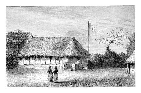 家矢量摄影照片_南部非洲安哥拉的贝尔蒙特之家，复古版画