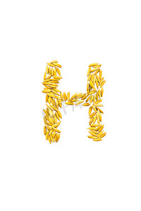 h字母创意设计摄影照片_白底米饭 H 字母
