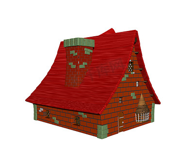 带坡屋顶的红色卡通房子