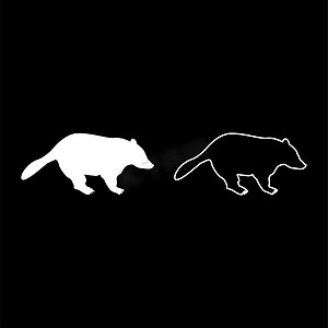 獾动物野生 Meles Taxus 掠夺性哺乳动物家族 kunihih 食肉动物剪影白色矢量插图实体轮廓样式图像