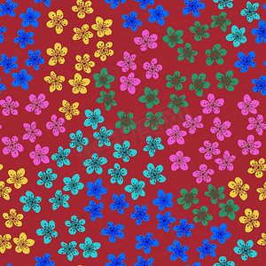 无缝图案与盛开的日本樱花，用于织物、包装、壁纸、纺织品装饰、设计、邀请函、印刷、礼品包装、制造。