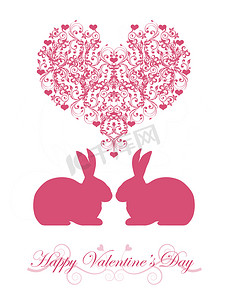 情人节快乐金银花粉色小兔子