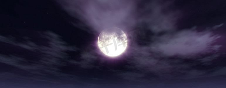 满月在夜空云层中，插图