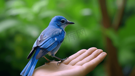 人手上的蓝白相间的鸟