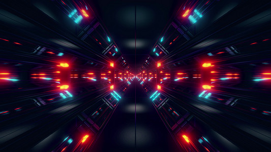 黑色科幻空间隧道背景墙纸与漂亮的发光 3d 渲染