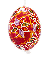 红色悬挂手绘复活节彩蛋