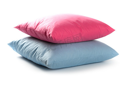 蓝色的枕头摄影照片_粉红色和蓝色的枕头