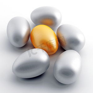 金丹和鸡蛋摄影照片_发光的银和一个金鸡蛋