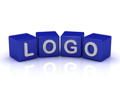胡搜logo摄影照片_蓝色立方体上的LOGO字