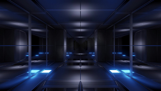 科幻空间背景摄影照片_干净的设计未来派科幻小说隧道走廊3d 插图壁纸背景