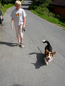 遛狗摄影照片_斯堪的纳维亚生活方式——遛狗的男孩