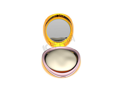 金粉摄影照片_带化妆镜的金色粉盒