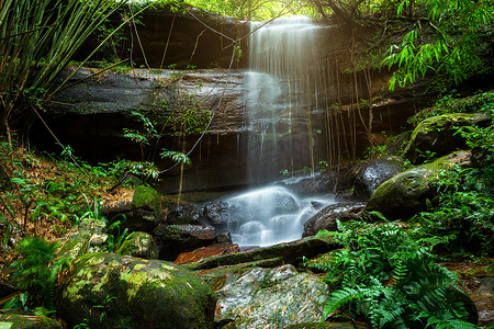 泰国彭世洛 Phuhinrongkla 国家公园 Nakhon Thai 区热带雨林景观中的 Sai Fon (SAIFON) 瀑布。