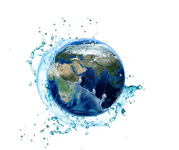 水资源地球占比摄影照片_与地球行星的水溅