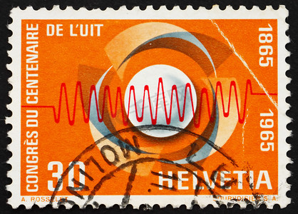 邮票瑞士 1965 年通信和波浪的象征
