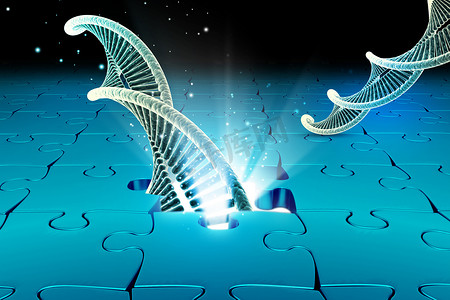 蛋白质分子摄影照片_破碎地板中扭曲的铬 DNA 链模型