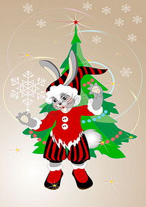 新年祝贺摄影照片_兔子圣诞老人的新年祝贺